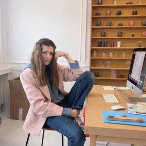 Caro Editions Annika Jacket Tweed Suiting in Pale Pink Check NWT